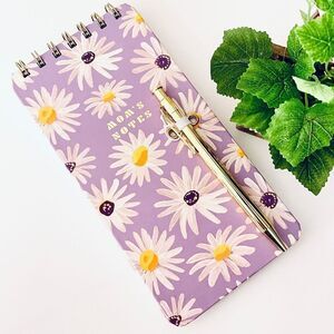 NWT Gorgeous Fringe Purple & white daisies Hardcover Notebook Pad with Gold pen
